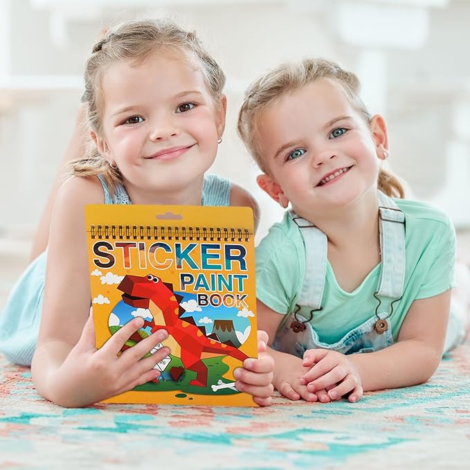 Reusable Sticker Book for Kids, Car Stickers Crafts for Kids Ages 4-8 Paint by Sticker Boys and Girls Birthday Gifts Party Favor, Travel Activity Book Set for Learning (Dinosaur+Ocean+Vehicle)