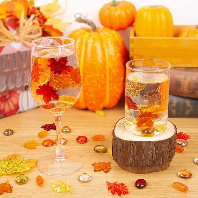Fall Decor Sensory Bin Filler 100PCS Thanksgiving Vase Filler Acrylic Gems Autumn Leaves Corn Gems, for Fall and Thanksgiving Table Decor, Vase Filler, Sensory Bin Filler Preschool Counting