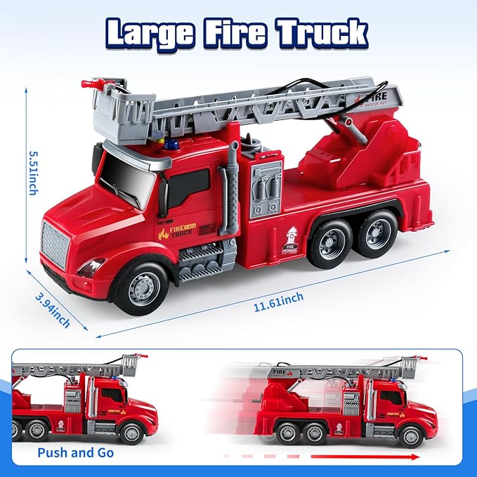DWIRCTYS Kids Toys for 3 Years Old Boys,Friction Powered Fire Truck Toy with Lights and Sounds,Water Spray & Rotating Ladder,Birthday Gifts for Boys Girls
