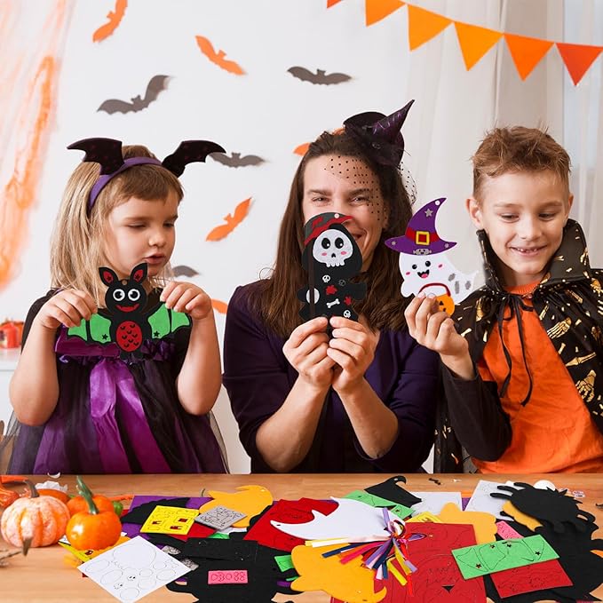 DIYASY 12 Pcs Halloween Craft for Kids, Make Your Own Foam Stickers Pumpkin Bats Craft Kits Arts and Crafts DIY Kid Friendly Halloween Decorations Games Party Activities Supplies Age 3-5 4-8