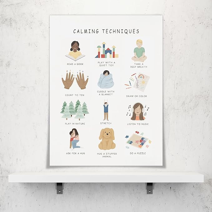 uoyien Calming Corner Classroom Mental health Posters Feelings Calming Techniques Canvas Wall Art Boho Emotions Chart for Kids Prints Special Education Wall Decor for Office School 16x22in Unframed