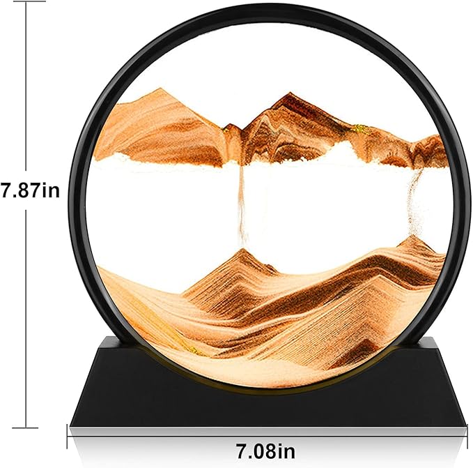 Moving Sand Art Picture - 3D Quicksand Painting Decor - Round Glass 3D Deep Sea Sandscape - Relaxing Home Decoration Desk Toys for Home Office Desk Mantle Bookshelf- (Yellow, 7 in)