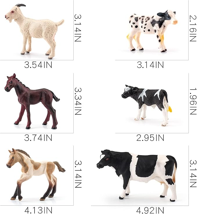 LC JoyCre Realistic Horses Cows Sheep Toys 6PCS Playset Cows Figurine for Toddlers Goat Figure Arab Foal Model Decoration for Birthday Party Collection for Kids