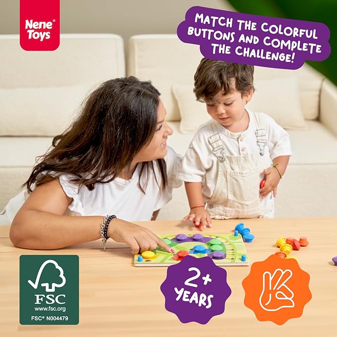 Nene Toys Wooden Color Matching Puzzle for Toddlers 2+ Years – Montessori Pegboard Button Game with Wooden Nails & Cards – Educational Toy for 2 3 Year Old Boys Girls – Fine Motor Skill Learning