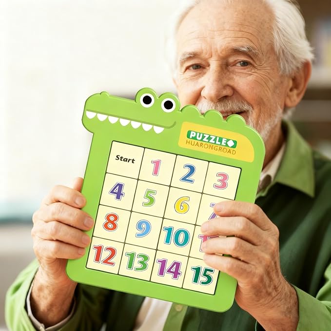 Dementia Activities for Seniors, Slide Number Puzzle Travel Game Gifts for Dementia Patients (Number, Green) 99-3