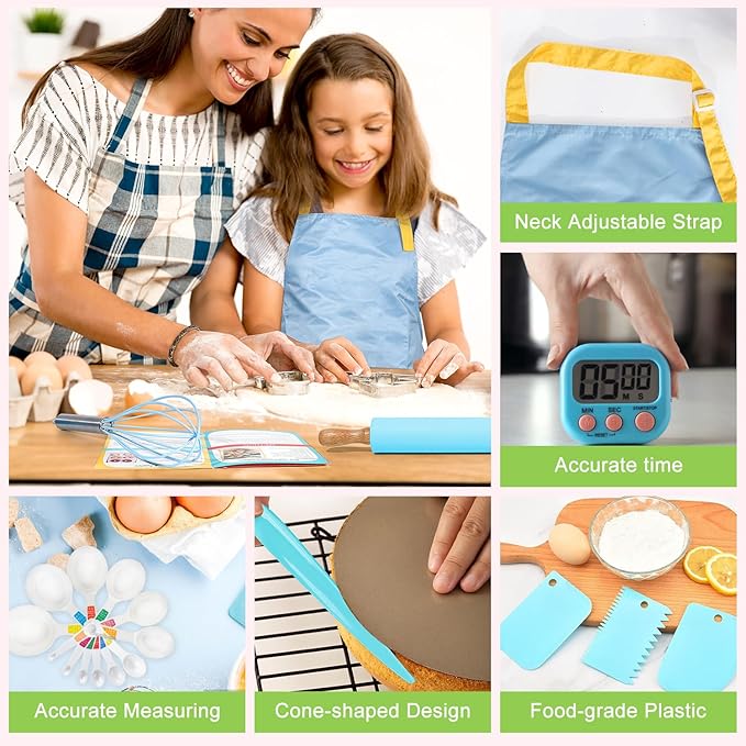 37PCS Kids Cooking Sets Real, Kids Cooking and Baking Gift Set with Storage Case Timer Kid Safe Knives Cutting Board, Toddler Real Kitchen Accessories, Birthday Gifts for Girls Boys Age 4 - 8