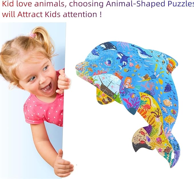 Puzzles for Kids Ages 4-8, 8-10 and Adults 108 Piece Dolphins Animal Shaped Kids Puzzles Jigsaw Puzzles Educational Learning Toys for Kid Boys Girls Ages 4 6 7 8 Halloween