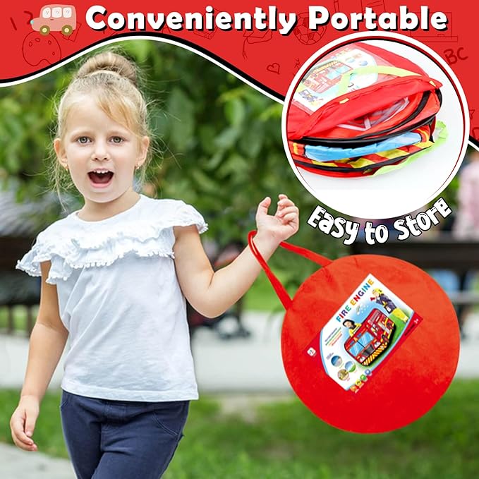 Pop up Play Tent for Kids Aged 1-3 Years Old Boys and Girls : Fire Truck Tent Playhouse Toy Play Tents for Toddlers 3-5 Kids Tent Indoor Outdoor Playhouse Toys for 1 + Year Old, Fire Truck