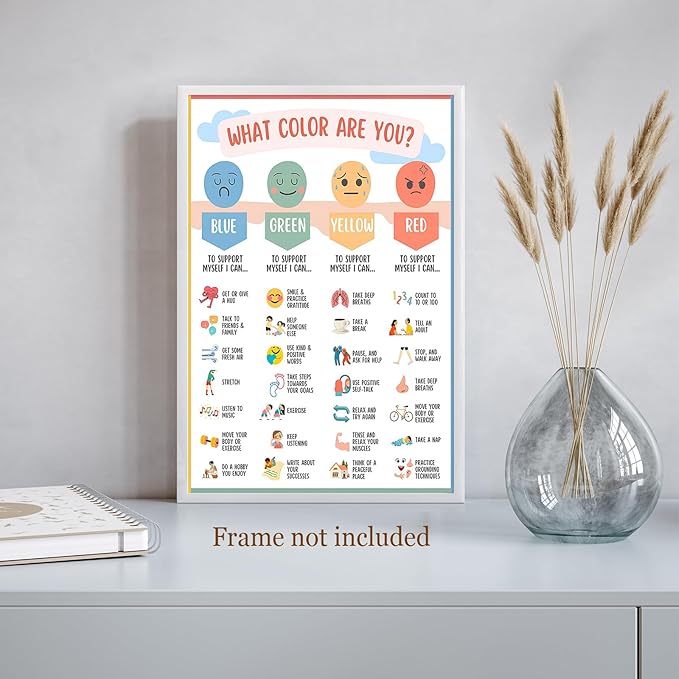 Mental Health Canvas Wall Art Feelings Chart Emotions PosterAwareness Preschool Emotions Faces Calm Prints Calm Down Corner Home for Kids Room Classroom Wall Decor 24x36in Unframed
