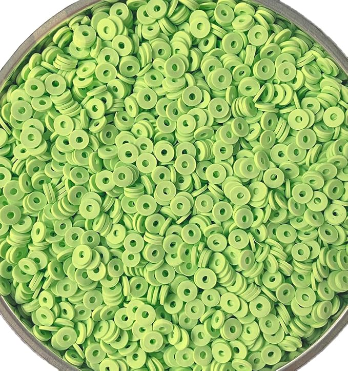 3000Pcs Clay Beads Flat Round Polymer Bead Vinyl Heishi Beads Flat Round Polymer Bead for Jewelry Making Necklace Bracelet (05-Grass Green)