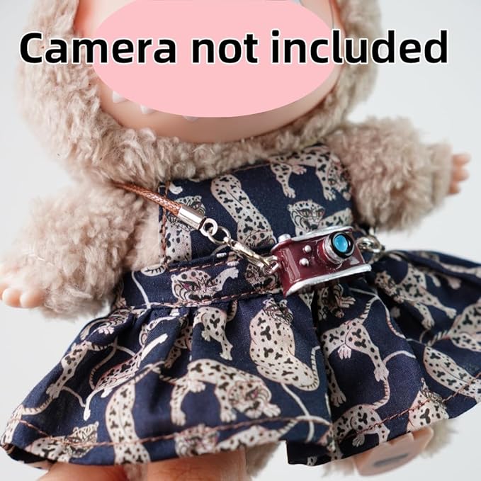 2-Piece Clothes for Labubu (NO Doll), Handmade Liberty Fabric Dress and Bow Set for 17CM Dolls, Cute Outfit Accessories (Cheetah)
