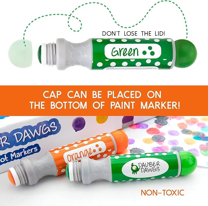 16 Washable Dauber Dawgs Dot Markers for Toddlers - Bingo Markers for Dot Art w/ PDF Activity Books, Dot Paints Washable for Kids, Bingo Dabbers Dotters & Dobbers, Holiday Gifts Daubers, Dot Painting