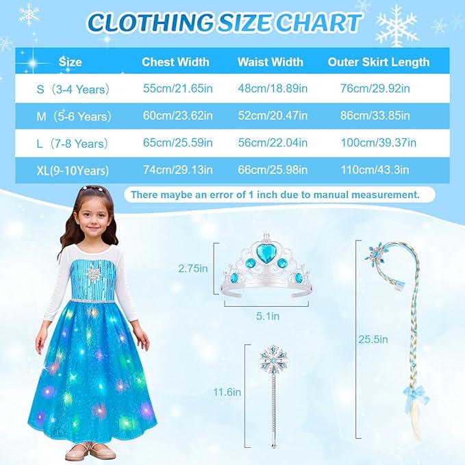 Meland Princess Dress Up for Girls - Light Up Halloween Costume for Girl Age 3-10 Year Role Play,Christmas Birthday Gift Idea