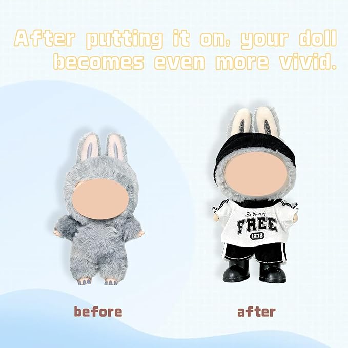 4-Piece Clothes for 17cm Doll, Outfit Set with Sport-Style Headband, Top, Pants, Shoes, Stylish Adorable Dolls Accessories for Display & Dress-Up (No Doll)