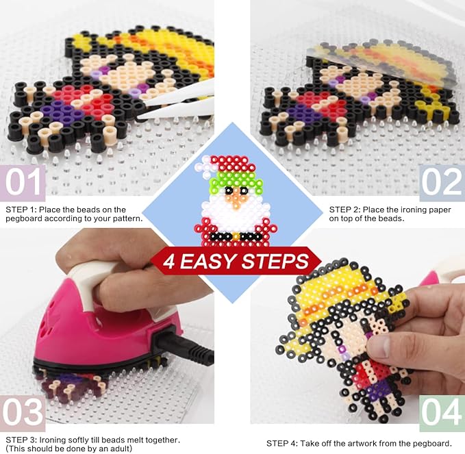 23,000 pcs Fuse Beads Kit for Kids Crafts, 30 Colors Iron Beads Set with 3 Pegboards, 5 Ironing Paper, 10 Patterns, Gifts for Birthday Christmas, Multicolor 5mm Melty Beads Bulk Refill Kit by Inscraft