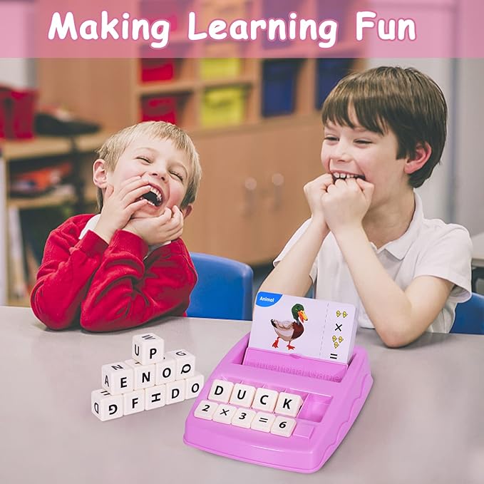 Educational Toys for Kids Ages 3-8, Matching Letter Spelling Game ABC Learning, learning toys for 4-7 year old girls ,Birthday Party Gifts Easter Basket Stuffer for 3 4 5 6 7 8 Year Olds Girls Pink