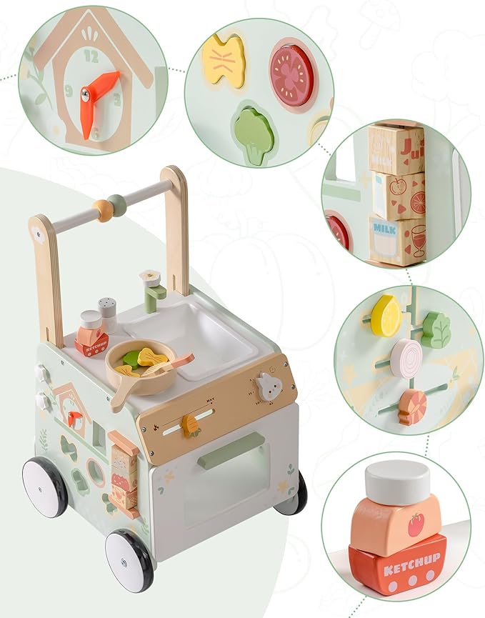 ROBUD Wooden Baby Push Walker, Learning Walking Toys, Adjustable Height Baby Walker with Decelerator, Montessori Toys for Baby 10 Months+, WRP24