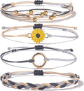 FANCY SHINY Sunflower String Bracelet Boho Braided Rope Wrap Bracelets Cute Summer Beach Surfer Jewelry for Women Christmas Gifts