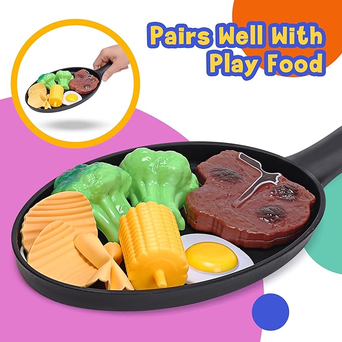 Pretend Food for Toddlers, Play Food Sets for Kids Kitchen with Frying Pan, Pretend Play Kitchen Accessories for Kids, Learning & Educational Toy for Girls Boys