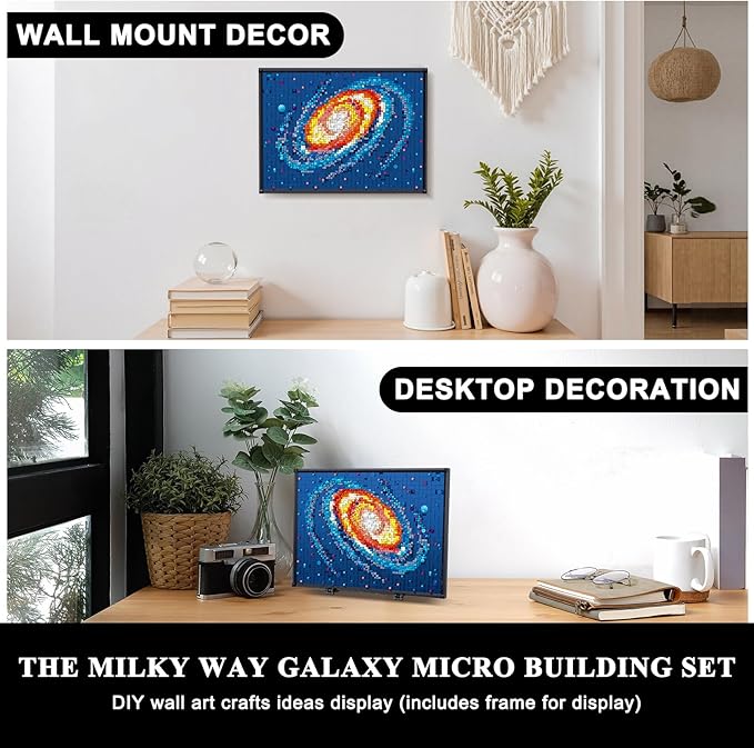 PQKIE The Milky Way Galaxy Micro Mini Building Set for Adults, 2438Pcs 3D Wall Art Building Toy for Home Office Decor, DIY Space Decor Kits with Display Stand,Creative Birthday Gift Toy for Kids Teens