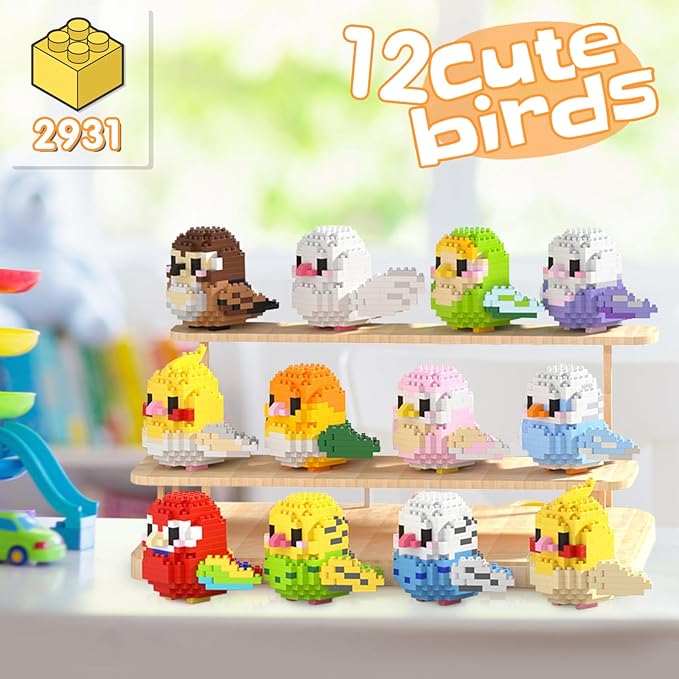 12 Styles Mirco Mini Parrot Building Block Sets, Colorful Small Birds Building Bricks Kits, Not Compatible with Lego Bird, Cute Animals Toys Party Favors Christmas Gift for Kid