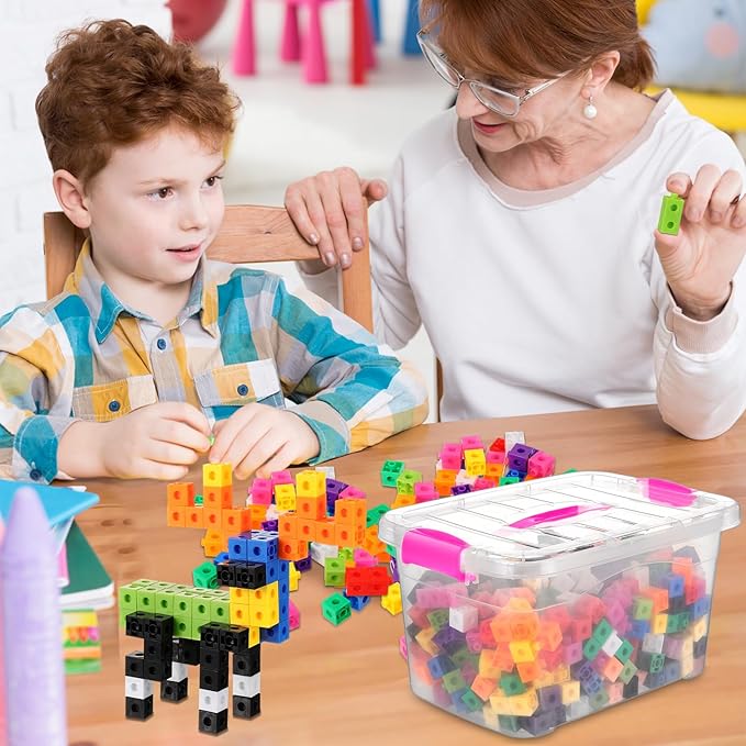 Jenaai 300 Pcs Linking Cubes with Storage Container Counting Cubes, Colorful Plastic Counting Block, Math Manipulatives Classroom Learning Supplies for Preschool Kindergarten(Pink)