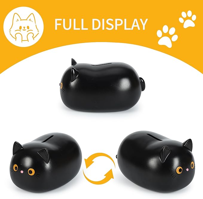 H&W Black Cat Piggy Bank for Girls,Plastic Coin Bank,Unbreakable Money Bank,Cute Piggy Bank for Kids,First Money Box,Best Birthday