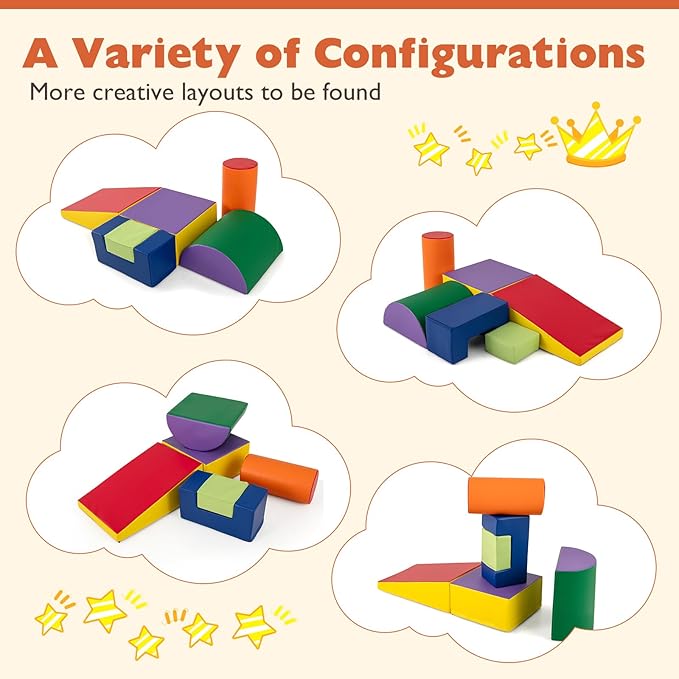 Costzon Toddler Climbing Toys, 6 Pieces Climb and Crawl Playset with PU Cover for Baby Crawling, Climbing & Playing, Indoor Foam Climbing Blocks for Toddlers