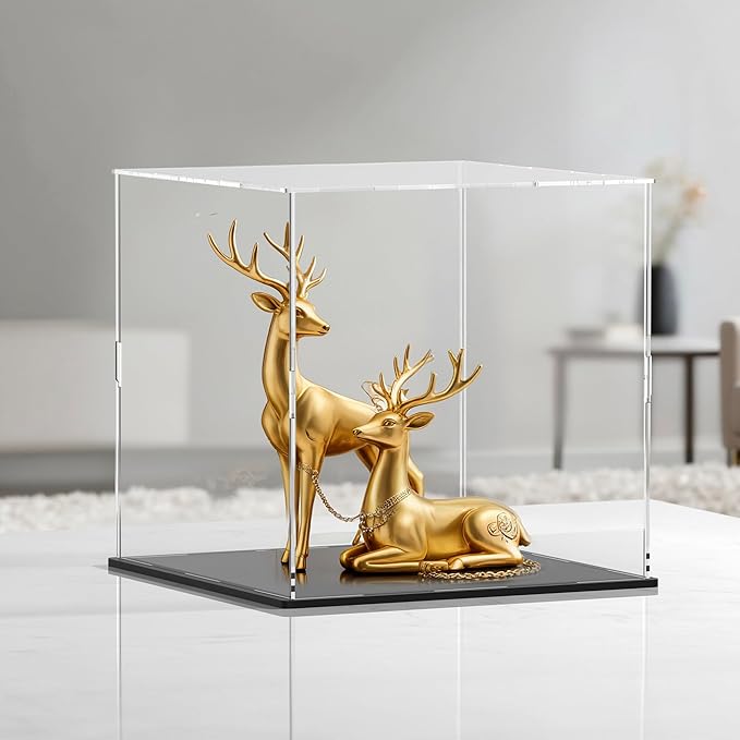 8 Inch Acrylic Case for Display, Clear Display Acrylic Box for Collectibles, Alternative Glass Case with Matt Black Stand for Display Action Figures