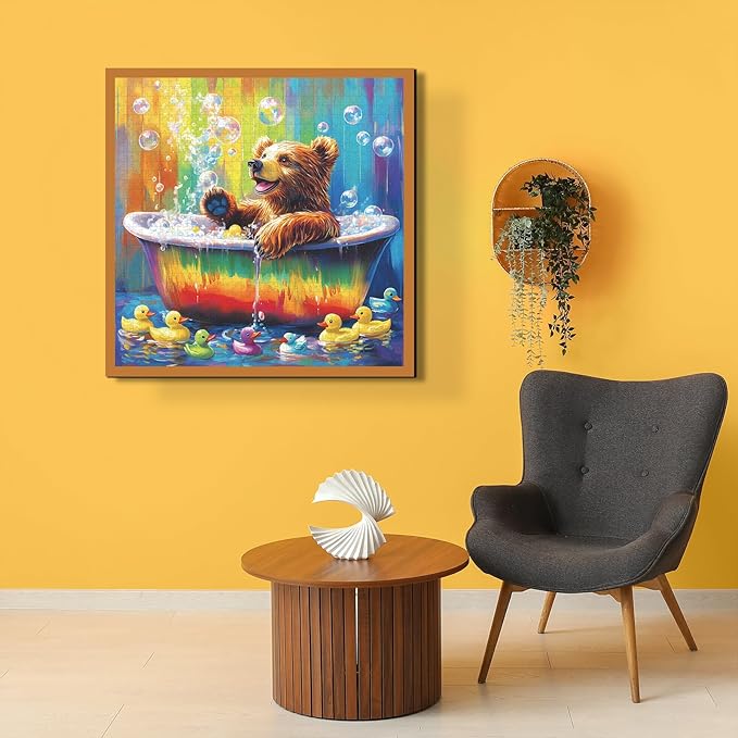 Bear Animal Puzzles for Adults 1000 Pieces, Funny Bathing Bears Jigsaw Puzzle, Challenging Rainbow Duck Puzzle as Home Decor