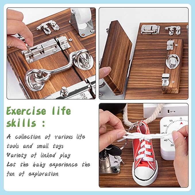 20-in-1 Busy Board for Toddlers - Travel Toy Activity Board for Fine Motor Skills - Toys for 3 Years Old Kids With Switch, Locks, Shoe Laces, Music Box