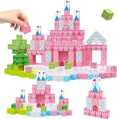 128PCS Magnetic Blocks Building Toys - 1" Magnet Cubes Tiles for Girls, Magnetic Tiles Building Blocks, Stacking Magnets Sensory STEM Toys Cultivate Innovation, Build Princess Castle Birthday Gift