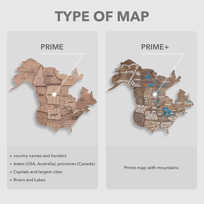 Enjoy The Wood 3D Wood World Map LED 3.0 Wall Art Modern Home Decor Gifts LED Lighting Wall Decor Housewarming Gift (Terra)