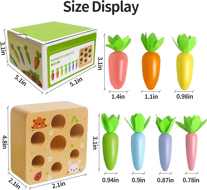Skrtuan Wooden Toys for 3 Year Old Toddlers Baby Boys and Girls, Montessori Toy Carrot Harvest Game Shape & Sorting Matching Puzzle, Educational Developmental Birthday Gifts for Babies