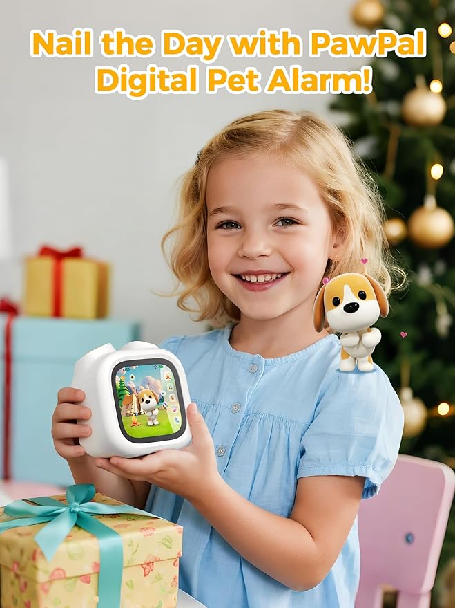 Think Academy PawPal Digital Pet Alarm Clock with 3.8" Touchscreen - Habit-Building Sleep Trainer with OK-to-Wake, Stories, Music, White Noise & Nightlight for Kids Ages 3-8 Gift