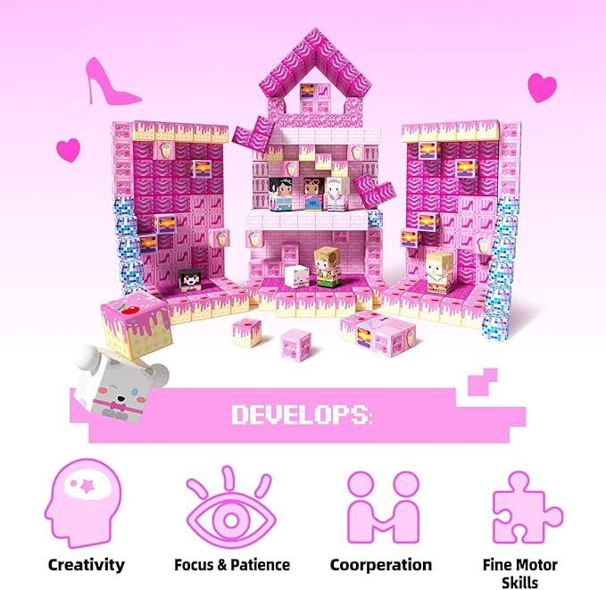 GobiDex 100PCS Magnetic Blocks Princess Building Toys for Girls 3+, Magnet Pink Castle STEM Sensory Playsets for Toddler Kids Birthday Gifts