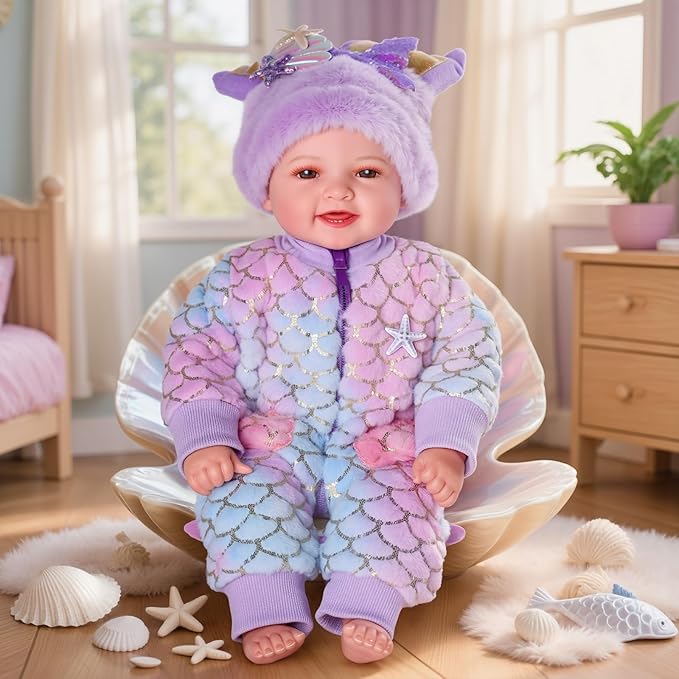 BABESIDE Mermaid Baby Dolls Girl-17inch Large Realistic Cute Soft Body Baby Doll Real Life Mermaid Baby Doll Toys with Mermaid Sets & Accessories, for 3+ Year Old Girls Gifts, Pretend Play, Collection