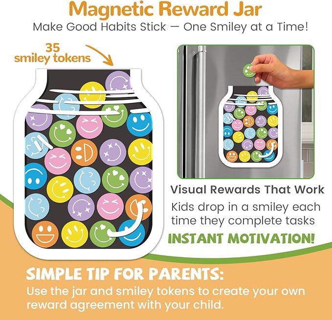 JJPRO Magnetic Dry Erase List Boards for Kids with Smiley Faces Reward Jar- 10" x5.5“ Home Chore Chart for Fridge,Daily Checklist for Toddlers,Reward Jar Positive Behavior Training -Yellow 2Pcs