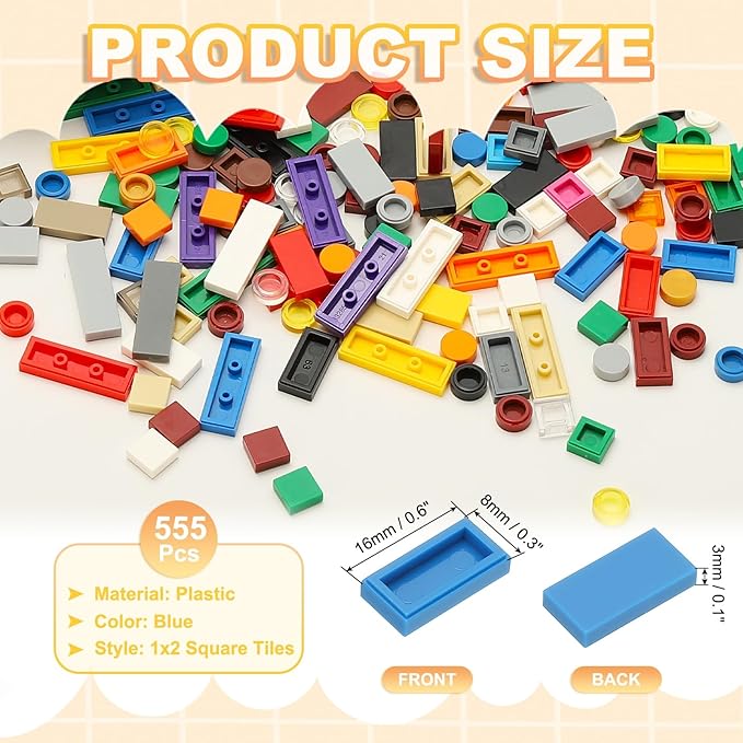PATIKIL 555 Pcs Flat Blocks Bulk, 1x2 Square Blue Classic Tiles Smooth Surface Mini Building Blocks Accessories Compatible Bricks Kits for Building Floor Walls Mosaic Pixel Arts