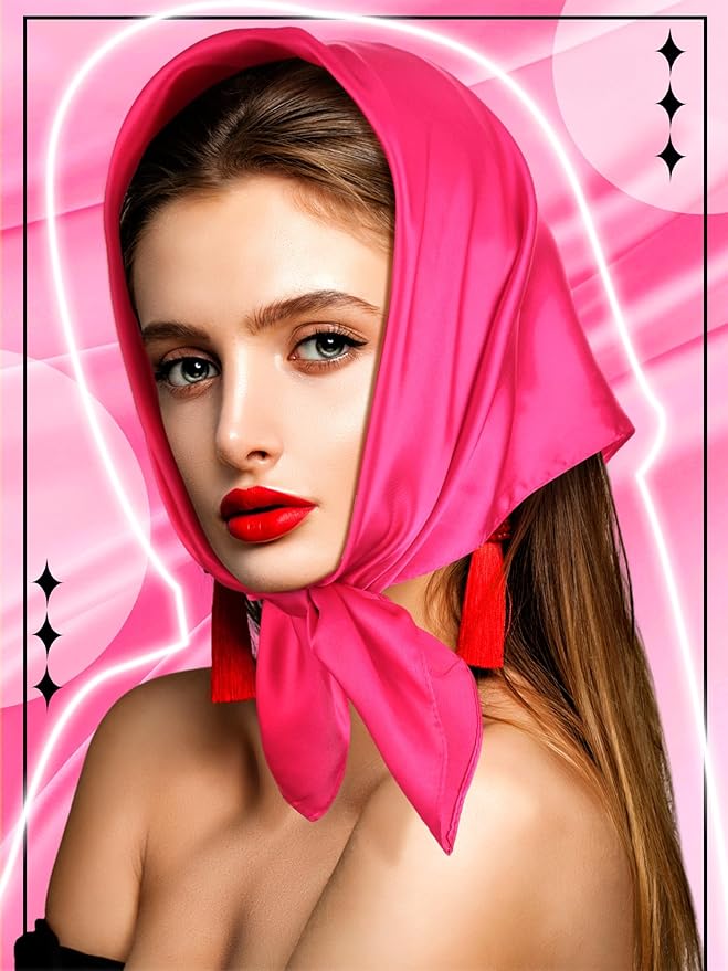 Boao 6 Pieces Chiffon Scarf 1950s Square Neck Head Scarfs Vintage Soft Polyester for Women Lady