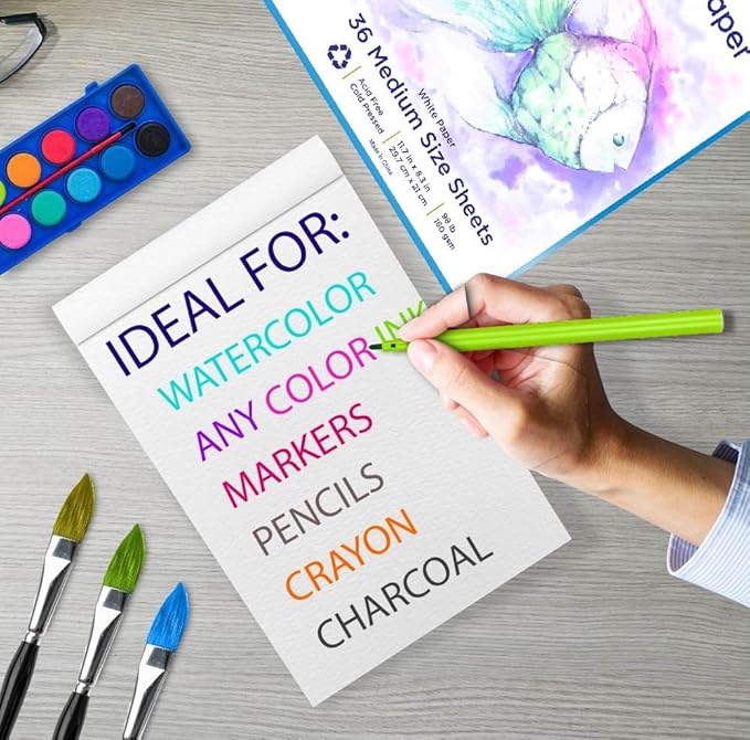 108 Sheets of Art Paper (11.7" x 8.3") Perfect as Watercolor Paper, Drawing, Sketching & Finger Painting - Ideal for Kids, Adults & Water Color Paper Sets. Save with a Bulk Pack of Loose White Sheets