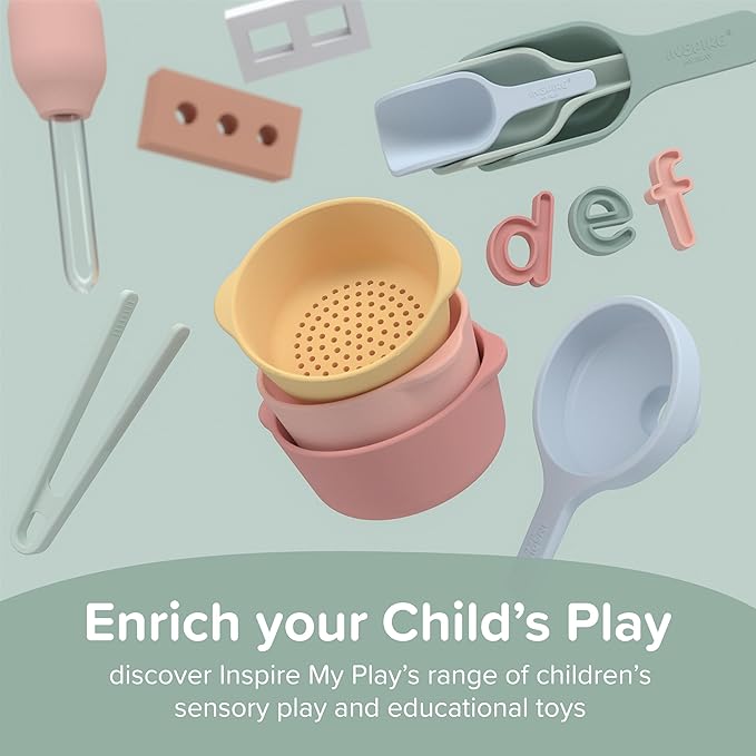 Inspire My Play 3 x Natural Silicone Collapsible Funnels for Kids - Sensory Play Funnel Toys for Kids - Pouring Toys for Toddlers - Food Safe Sensory Bin Tools and Accessories