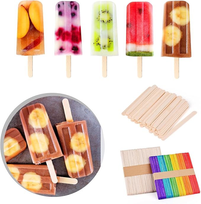 200 Piece Multicolor Popsicle Sticks - 4.5 Inch Natural Wood Craft Sticks for Waxing,Craft Project, Tongue Depressor,DIY Classroom Crafts,Woodcraft (Wood, Rainbow)
