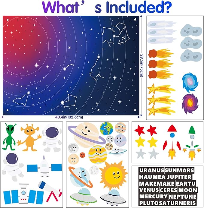 Solar System for Kids | Felt Wall Activities for Children | Montessori Space Planet Toys Game for Kids 3 4 5 6 7 8 40"x30" Felt Mat with 59 Figures Boy Girls Birthday Christmas Educational Gifts