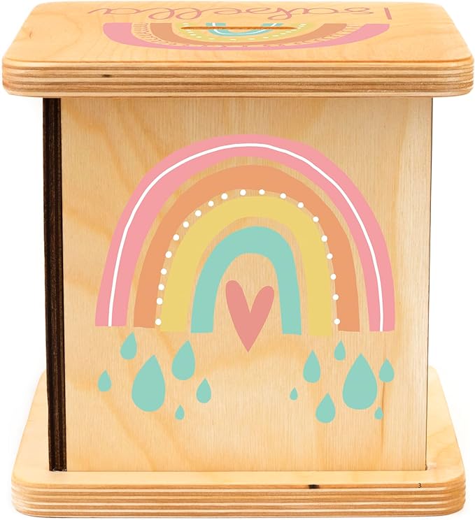 Wooden Piggy Bank for Kids and Adults, Personalized Gift Handmade in USA by BloomOwl, Custom Piggy Bank, Personalized Banks for Kids, Gifts for Baby Boys and Girls (Rainbow)