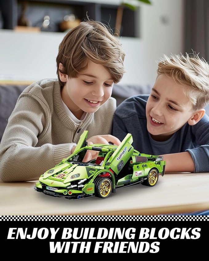 1:18 Technic Super Sports Cars Model Sets - 586 PCS Green MOC Building Block Car Raceing Engineering Toys - Gift Idea for Adults Boys Girls for Play and Display Collection