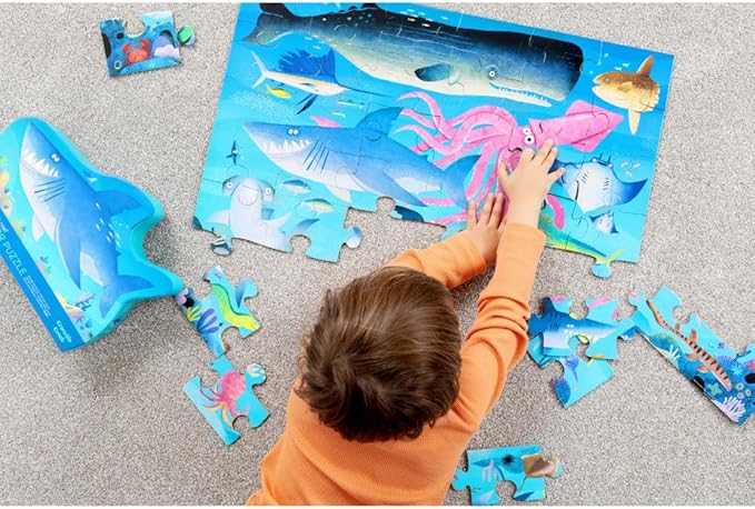 Crocodile Creek 36-Piece Jigsaw Floor Puzzle - Fun Floor Puzzles for Kids Ages 3-5 - Heavy-Duty Shaped Box for Storage - Shark Reef - 24" W x 18" H Finished