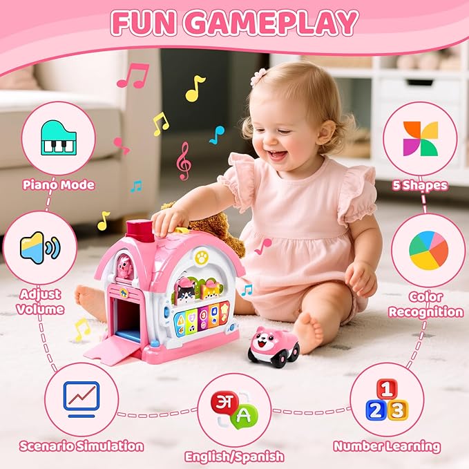 Marstone Toddler Toys for 1 Year Old Girl Gifts: Musical Bilingual Learning Toys for 1 2 3 Years Old Girls, Early Educational Baby Piano with Sound Light for 1st First Girl Boy Kids Birthday Gifts