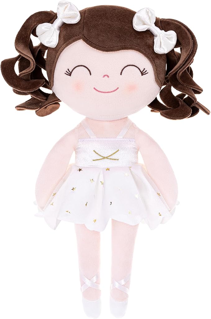Gloveleya Baby Dolls Soft Snuggly Curly Hair Ballerina Doll First Baby Girl Gifts Plush Ballet Doll with Lace Mesh Dress White 14inches Ballerina Series