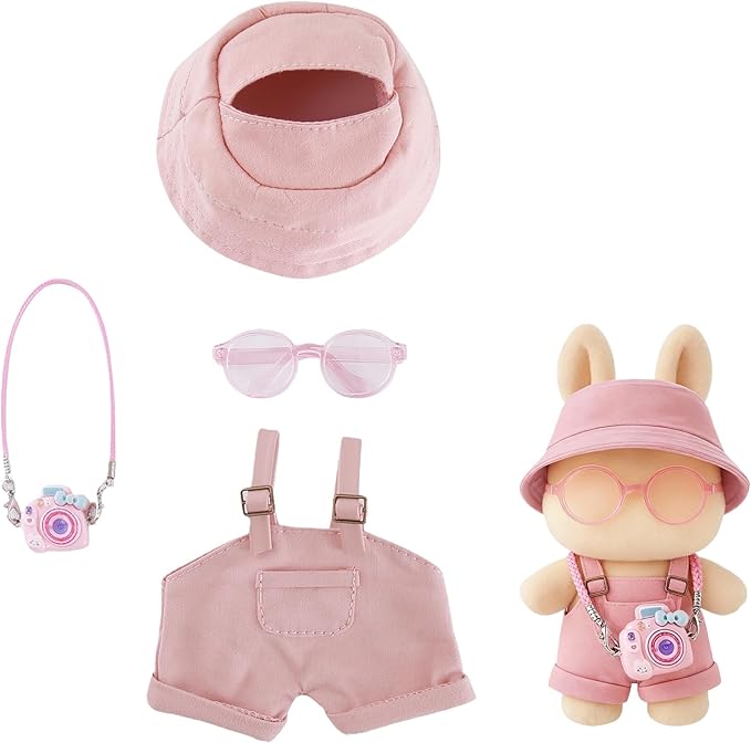 17cm Doll Clothes Set 4-Piece Outfits for Doll Pink Fashion Clothing for Plush Dolls Accessories with Glasses and Bucket Hat